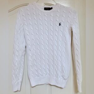 POLO Ralph Lauren Women’s White Cable Knit Crewneck Sweater, Sz Small